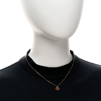 VAN CLEEF & ARPELS 18K Rose Gold Carnelian Sweet Alhambra Pendant Necklace
