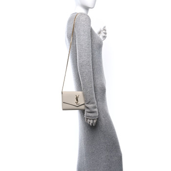SAINT LAURENT Grain De Poudre Monogram Uptown Chain Wallet Crema Soft