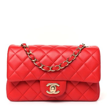 CHANEL Lambskin Quilted Mini Rectangular Flap Red