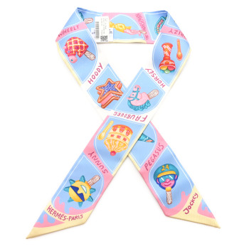 Silk Funny Ice Cream Twilly Bleu Ciel Rose Bonbon
