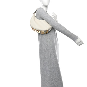 FENDI Vitello Grace Matte Small Fendigraphy Hobo Bag White Ice