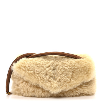 SAINT LAURENT Shearling Calypso Crossbody Crema Naturel Dark Cigar
