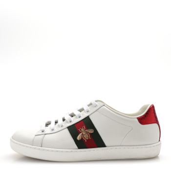 GUCCI Calfskin Ayers Bee Embroidered Womens Ace Sneakers 36.5 White Green
