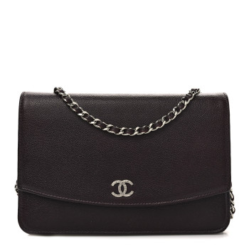 CHANEL Caviar Sevruga Wallet on Chain WOC Plum