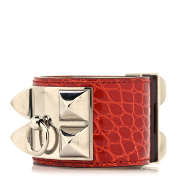 HERMES Matte Alligator Collier De Chien CDC Bracelet S Geranium