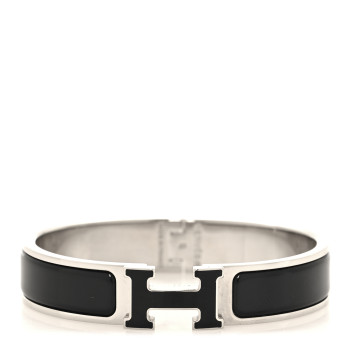 HERMES Enamel Narrow Clic Clac H Bracelet PM Black