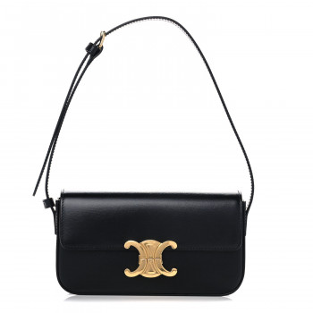 CELINE Shiny Calfskin Triomphe Shoulder Bag Black 919173