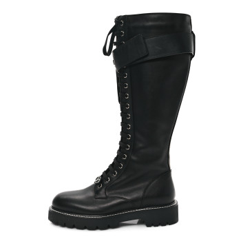 LOUIS VUITTON Monogram Calfskin Territory Tall Lace Up Ranger Boots 37 Black