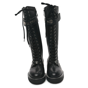 LOUIS VUITTON Monogram Calfskin Territory Tall Lace Up Ranger Boots 37 Black