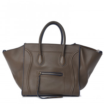 CELINE Supple Calfskin Medium Phantom Luggage Khaki Cobalt Trim