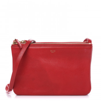 CELINE Lambskin Small Trio Crossbody Bag Red