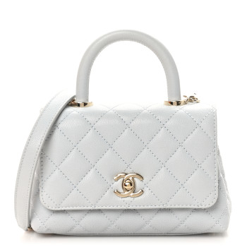 CHANEL Caviar Quilted Extra Mini Coco Handle Flap Light Blue