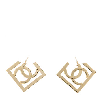 CHANEL Metal Square Cutout CC Hoop Earrings Gold
