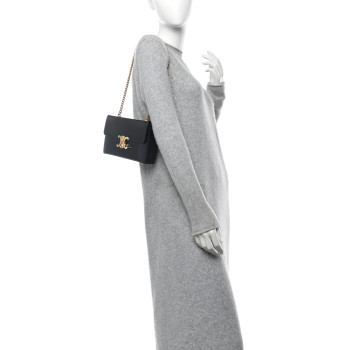 CELINE Shiny Calfskin Triomphe Chain Box Bag Black