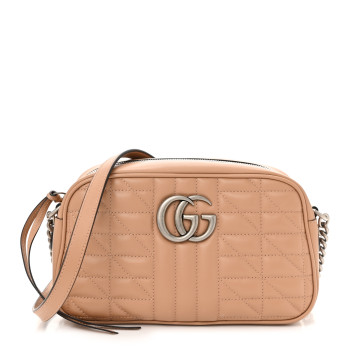GUCCI Calfskin Matelasse Aria Small GG Marmont Chain Shoulder Bag Camelia