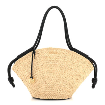 LOEWE Raffia Nappa Calfskin Small Paseo Basket Bag Natural Black