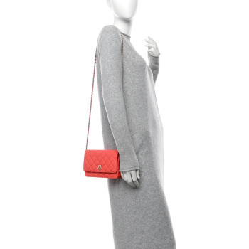 CHANEL Caviar Quilted Bow Wallet On Chain WOC Orange