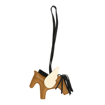 HERMES Milo Lambskin Grigri Rodeo Pegase Horse Bag Charm PM Sesame Black Nata