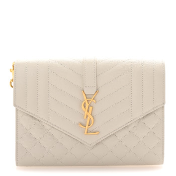SAINT LAURENT Grain De Poudre Textured Mixed Matelasse Triquilt Monogram Clutch Blanc Vintage
