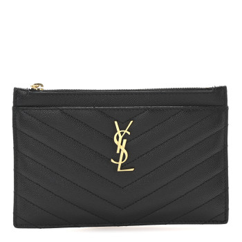 SAINT LAURENT Grain De Poudre Chevron Monogram Bill Pouch Black