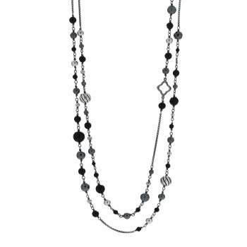 DAVID YURMAN Darkened Sterling Silver Black Onyx Hematite Quatrefoil Bead Chain Necklace