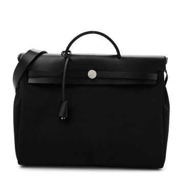HERMES Military Toile Vache Hunter Herbag Messenger 39 Black