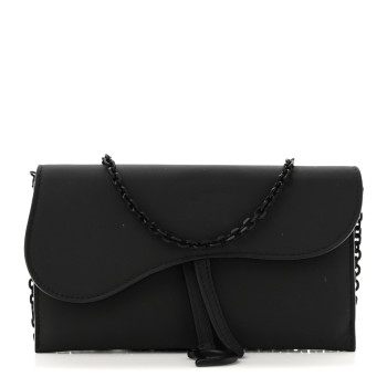 CHRISTIAN DIOR Ultra Matte Calfskin Saddle Chain Wallet Pouch Black