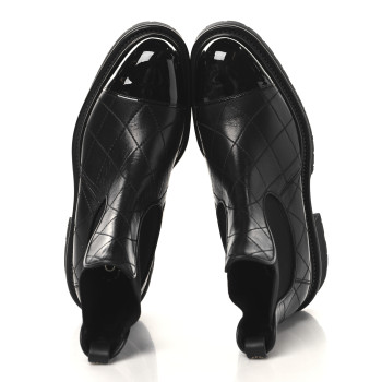 CHANEL Calfskin Patent Cap Toe Quilted Short Boots 37 Black