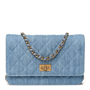 CHANEL Denim Quilted Reissue Wallet On Chain WOC Blue