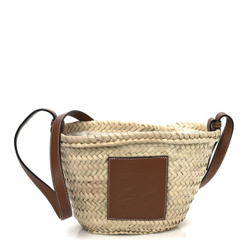 LOEWE Leaf Palm Calfskin Mini Drawstring Bucket Bag Natural Tan
