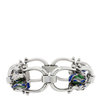 GUCCI Sterling Silver Enamel Horse Head Link Chain Bracelet Blue Green