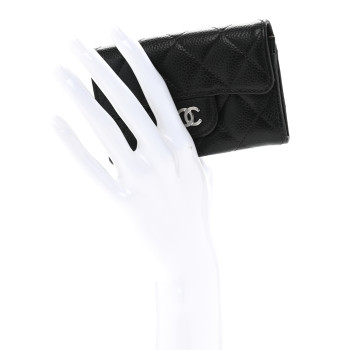 CHANEL Caviar Quilted Flap Card Holder Wallet Black