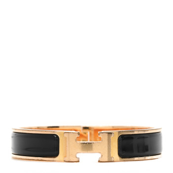 HERMES Enamel Narrow Clic Clac H Bracelet PM Black