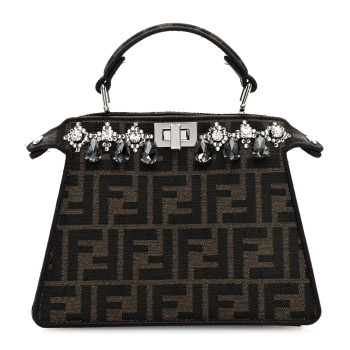 FENDI Fabric Jacquard Crystal Embellished FF 1974 Petite Peekaboo I SEE U Satchel Tobacco Moro