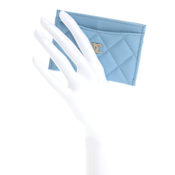 CHANEL Caviar Quilted Card Holder Light Blue