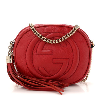 GUCCI Pebbled Calfskin Mini Soho Chain Bag Tabasco Red