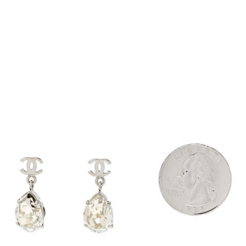 CHANEL Crystal CC Tear Drop Earrings Silver