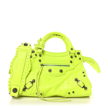 BALENCIAGA Agneau Arena Neo Cagole Handbag XS Fluo Yellow