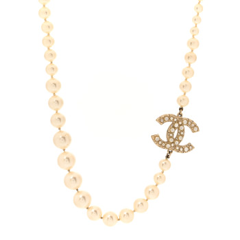 CHANEL Pearl CC 100th Anniversary Necklace Light Gold
