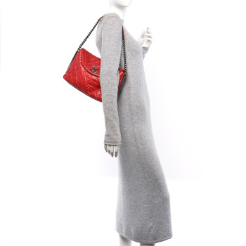 CHANEL Glazed Calfskin Hobo Red