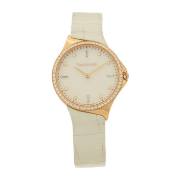 TIFFANY 18K Rose Gold Alligator Diamond Bezel 28mm Metro Quartz Watch