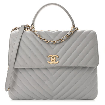 CHANEL Lambskin Chevron Quilted Large Trendy CC Dual Handle Flap Bag Grey