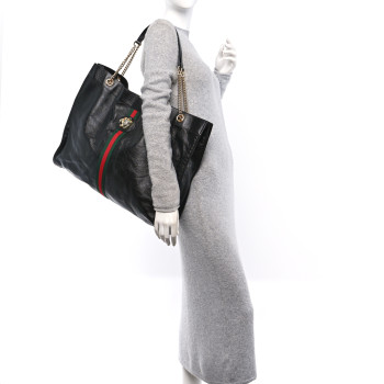 GUCCI Calfskin Maxi Rajah Chain Tote Black