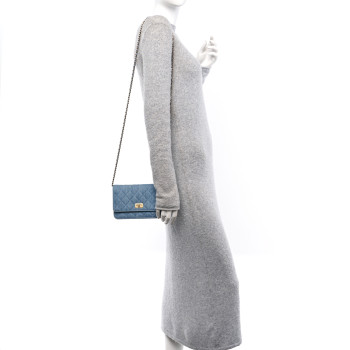CHANEL Denim Quilted Reissue Wallet On Chain WOC Blue