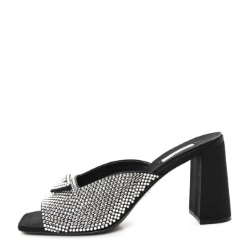 PRADA Satin Crystal Logo 65mm Slide Sandals 41 Cristal