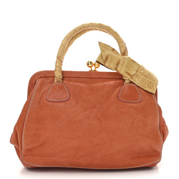 MIU MIU Vitello Crocodile Embossed Kisslock Bow Bag Coral