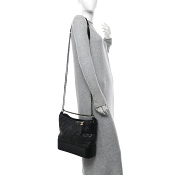 CHANEL Aged Calfskin Quilted Large Gabrielle Hobo Black