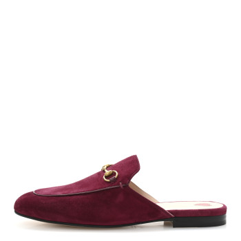 GUCCI Suede Cachemire Malaga Kid Womens Princetown Slippers 40 Burgundy