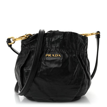 PRADA Nappa Logo Mini Drawstring Bucket Bag Black