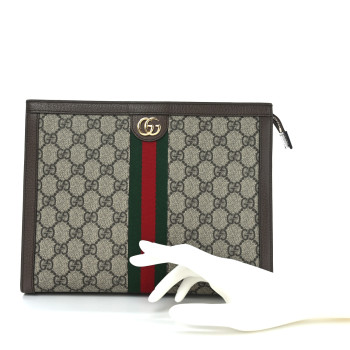 GUCCI GG Supreme Monogram Web Ophidia Pouch Brown